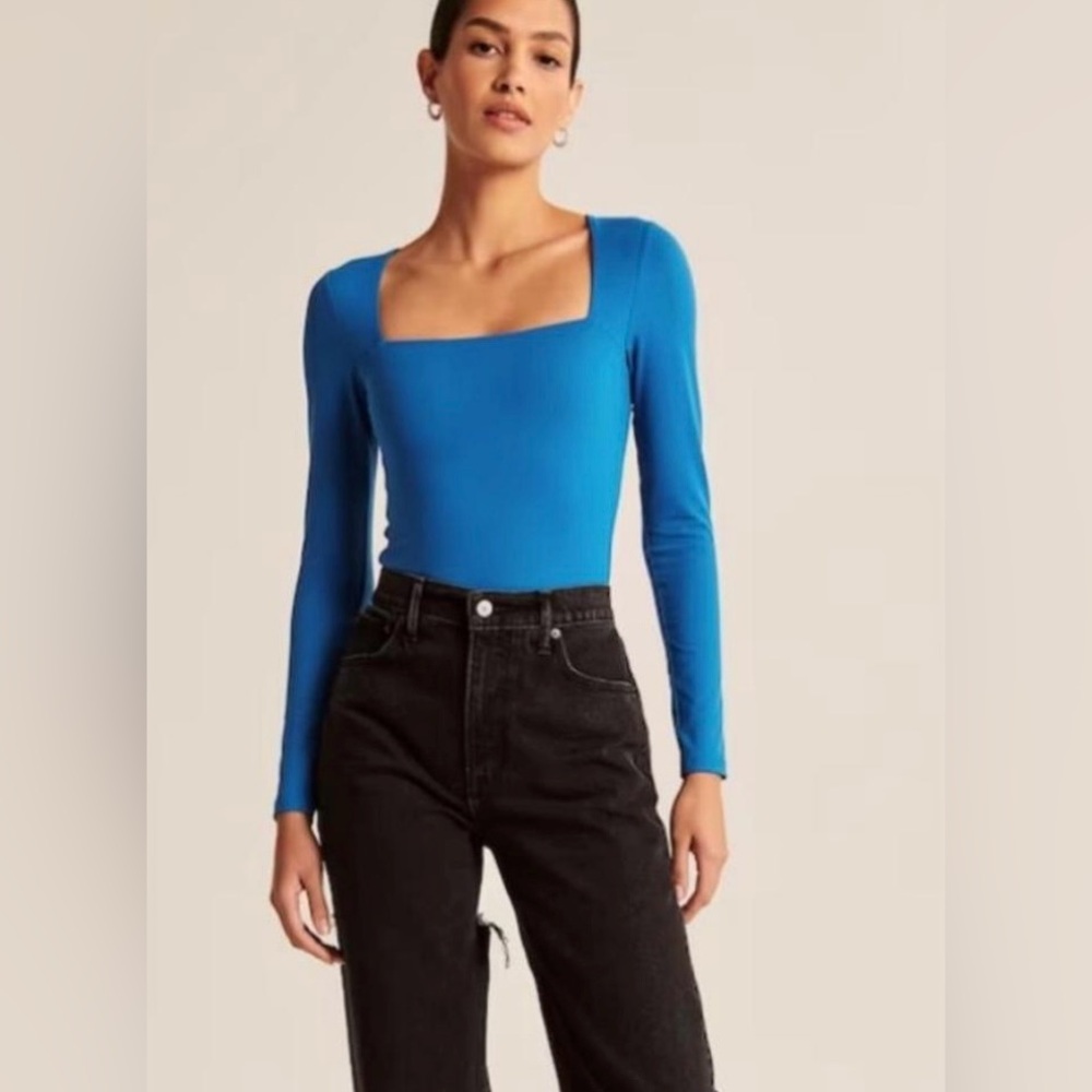 Abercrombie & Fitch Electric Blue Square Neck Long Sleeve Bodysuit
